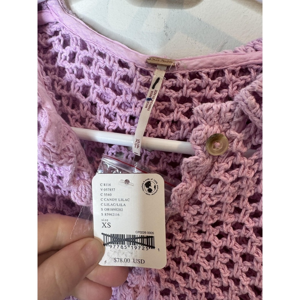 Free People Sweater Cardigan Womens XS Purple Crochet Collared Short Sleeve - Picture 3 of 10